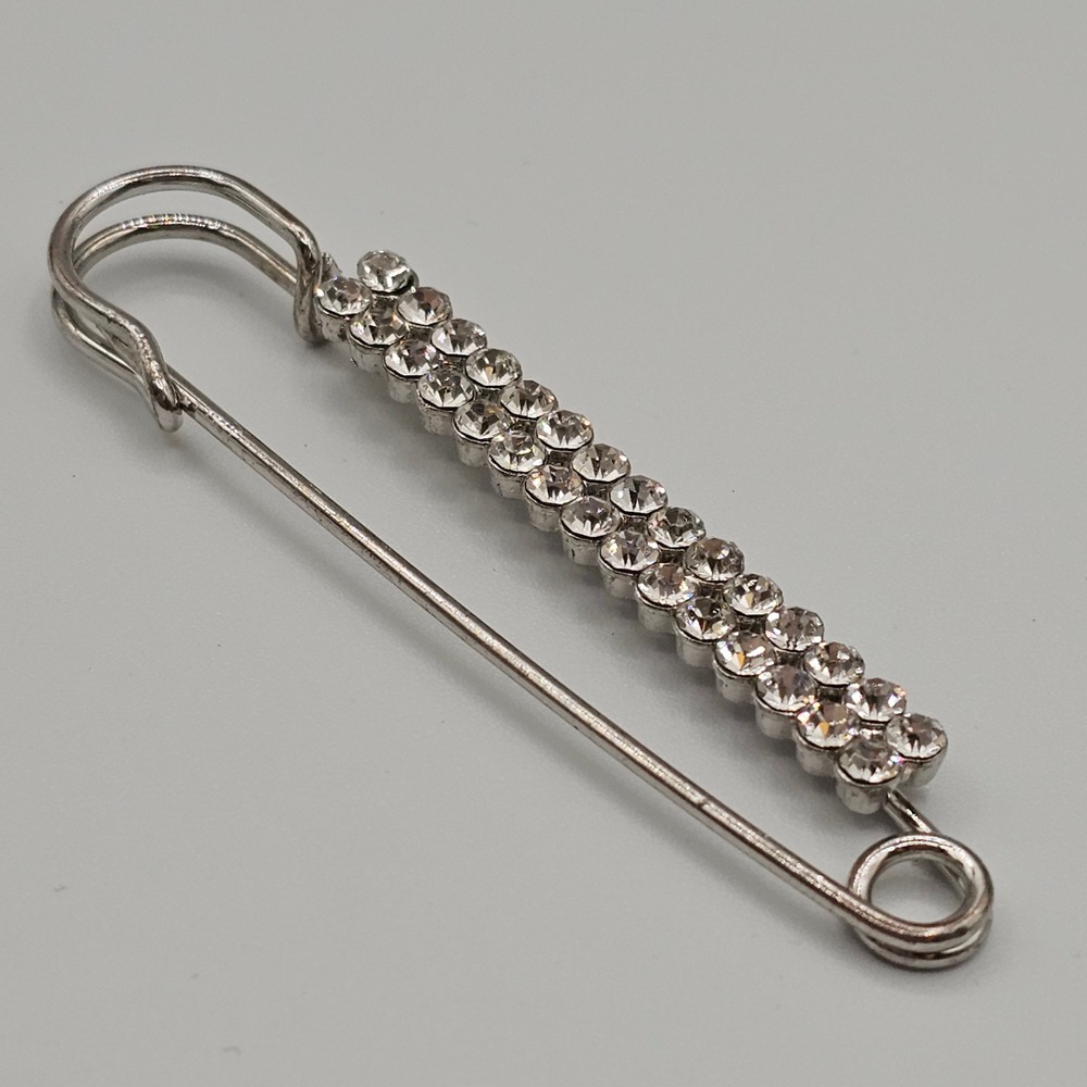Vintage Rhinestone 3" Safety Pin Brooch Scarf Shawl Sweater Clip Sparkle Glam - Picture 10 of 14